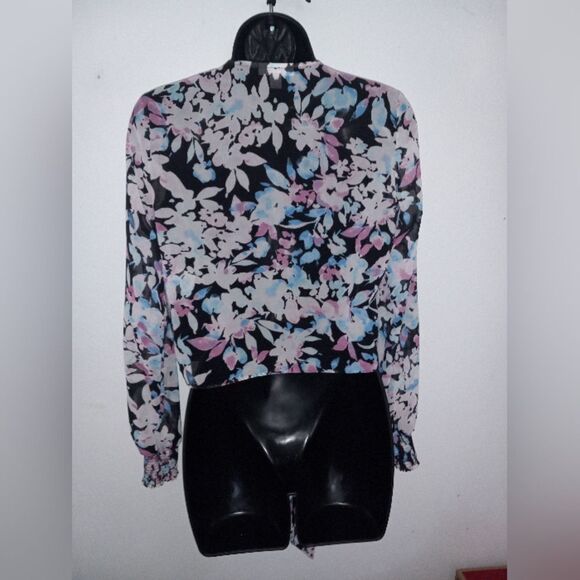 Barlll sheer black floral tie blouse - Picture 2 of 5